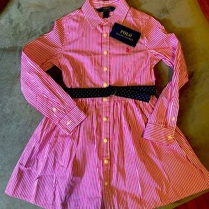 Polo Ralph Lauren Girls Belted Pinstripe Dress Pink NWT